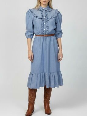 Vintage 1970 Chambray Prairie Dress Union Made In Canada